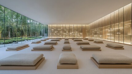 Poster - Tranquil meditation space with cushions and natural light.