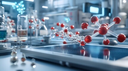 Aufkleber - a futuristic scene of quantum computing predicting bioterrorism threats visualized with holographic 