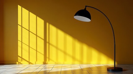 Poster - A sleek lamp casting shadows on a vibrant yellow wall.