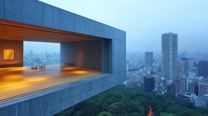 Poster - Modern architectural design with cityscape view.