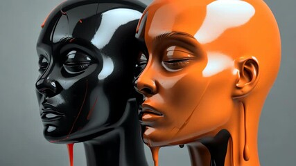 Aufkleber - dual face sculpture featuring contrasting colors and dripping paint in an artistic display