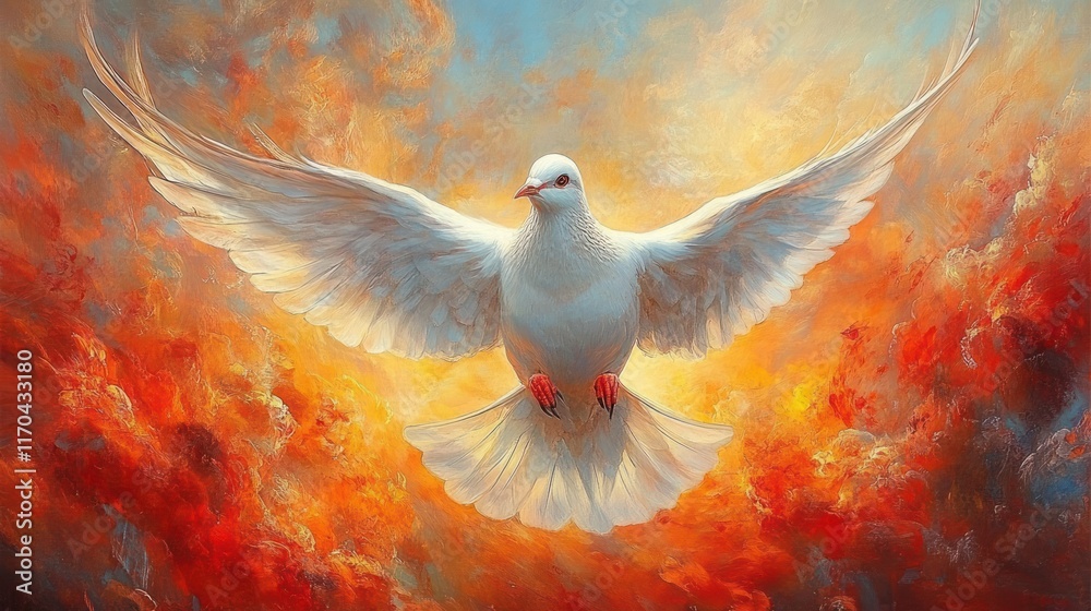 Holy Spirit Dove Fire Abstract Art Pentecost Flying Background Design ...