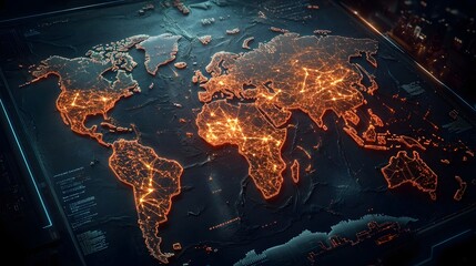 Poster - futuristic virtual quantum model displaying glowing ship routes port activities and logistics networ