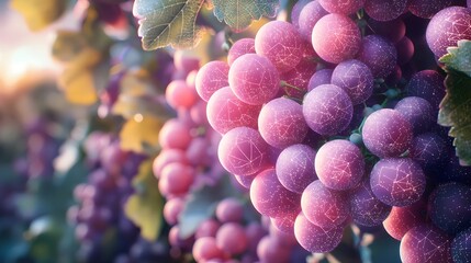 Poster - a futuristic smart vineyard managed by quantum computing displaying glowing grape growth patterns an