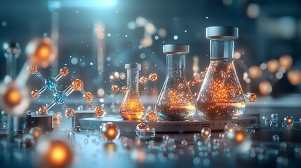 Poster - A quantum computing system optimizing adjuvant formulas for vaccines featuring glowing holographic chemical reactions and molecular structures leaving copy space on the left