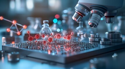 Poster - quantum computing system optimizing the formulation of vaccine adjuvants featuring glowing holograph