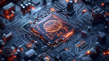 Poster - quantum computing interface analyzing brain scans for precision neurosurgery with glowing holographi