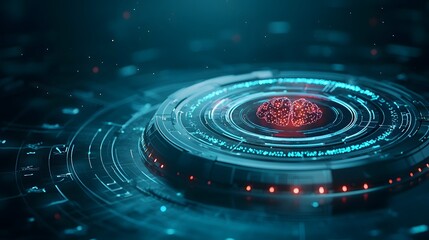 Poster - quantum computing model predicting surgical outcomes for brain trauma patients with glowing holograp