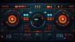 © Cavad - HUD dial interface, volume round knob switch and music sound control regulators. Vector head up display digital buttons of Sci Fi or futuristic game UI, sound level knobs with max min scales