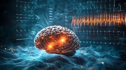 Poster - quantum computing simulation of brain wave activity during neurosurgery with glowing holographic dis