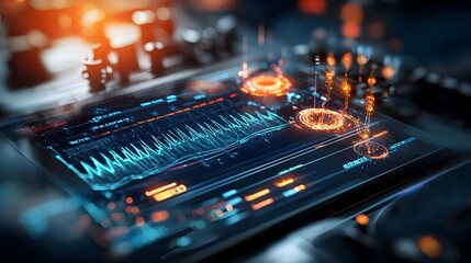 Poster - Quantum Computing Simulation of Brain Wave Activity and Neuron Responses During Neurosurgical Procedures Visualized Through Glowing Holographic Displays Leaving Copy Space at the Top Right for Text