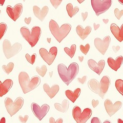 Fototapete - Colorful watercolor hearts pattern for a romantic atmosphere in a light background