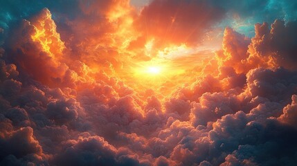 Wall Mural - Divine Light of God Illuminating Heaven and Earth with Rays of Hope and Grace