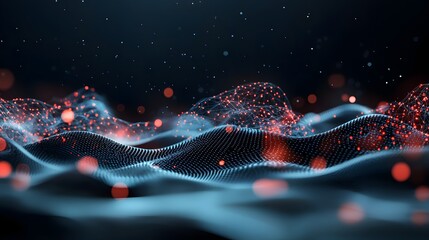 Poster - Futuristic big data analysis scene powered by quantum computing with streams of information flowing through holographic qubit interfaces leaving copy space at the bottom left