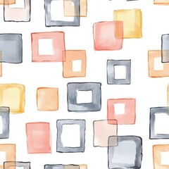 Poster - Playful watercolor doodle patterns featuring colorful squares in soft pastel hues on a bright background