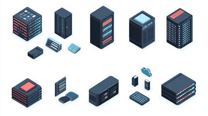 Poster - database, network server and cloud storage icons. file storage center, hosting platform technology o