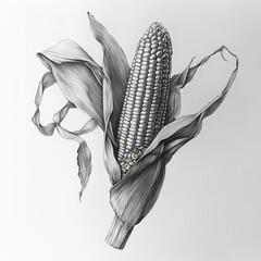 Poster - Detailed sketch of a corn cob featuring kernels and husk showcasing natural structure and design elements