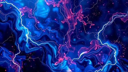 Wall Mural - abstract blue and pink liquid marble texture with electric lightning bolts, ideal for futuristic bac