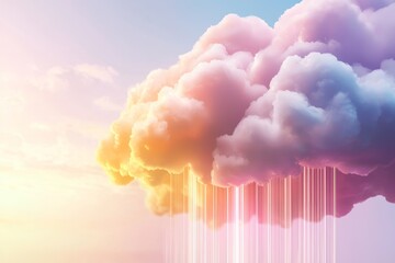 Wall Mural - ethereal colorful cloudscape with soft pastel hues and cascading rainfall, capturing a dreamy sky at