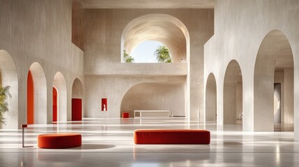 Poster - Modern interior with arches and minimalist design.