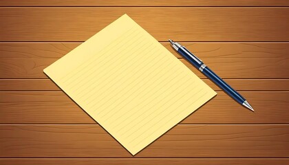 Lined notepad and pen rest on wooden surface