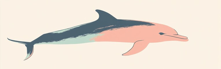 Aufkleber - Silhouette of a dolphin leaping gracefully in pastel colors at sunset over the tranquil ocean waves
