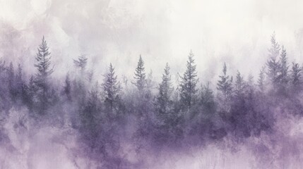 Poster - Muted lavender and gray forest landscape with tall trees and soft atmospheric background