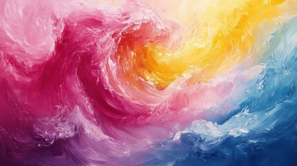 Aufkleber - Vibrant Abstract Watercolor Painting with Swirling Colors of Pink Yellow and Turquoise for Art and Design Background