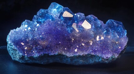 Poster - Sparkling aqua blue and soft lavender quartz crystal cluster on a dark surface