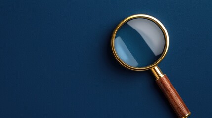 Poster - Investigating details with a magnifying glass on dark blue background still life photography modern aesthetic