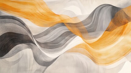 Poster - Abstract pencil strokes create dynamic overlapping waves, showcasing fluid motion and contrast between colors