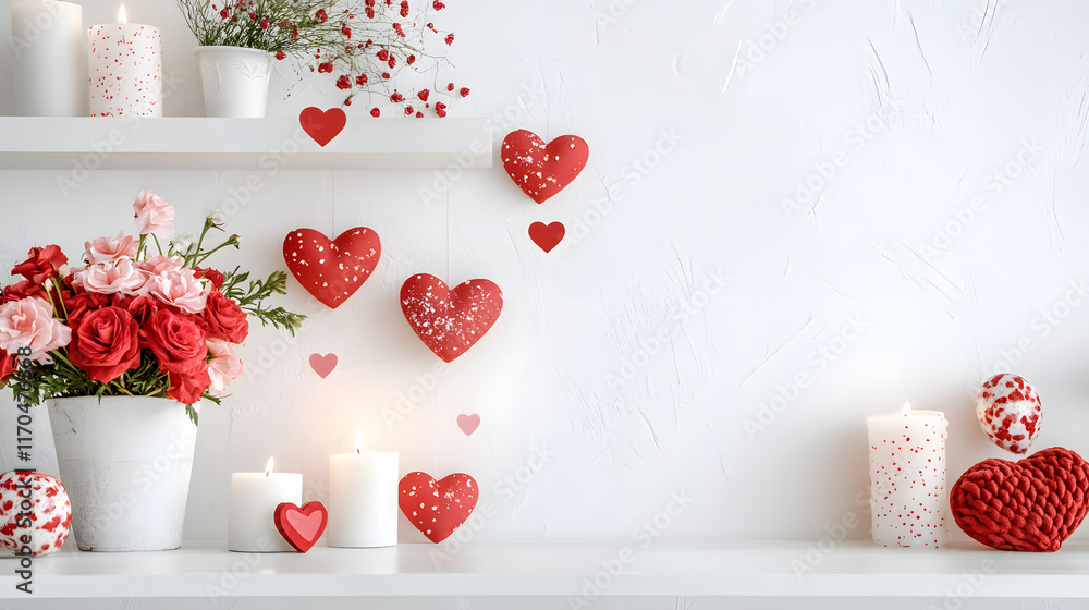 3d realistic photos of valentines day in white background with heart ...