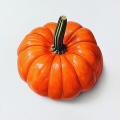 Aufkleber - Vibrant orange pumpkin with a sturdy green stem showcased on a light background