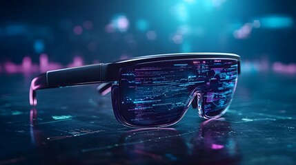 Poster - cutting edge futuristic smart glasses utilizing quantum computing technology for advanced predictive