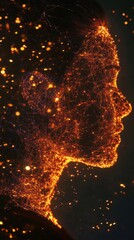 Poster - Surreal representation of a glowing woman with intricate patterns at dusk in a dark setting