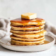 Poster - Delicious stack of golden pancakes drizzled with warm syrup and topped with butter