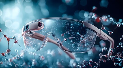 Poster - A futuristic pair of smart glasses surrounded by captivating quantum data streams showcasing ultra fast processing capabilities and immersive interactions
