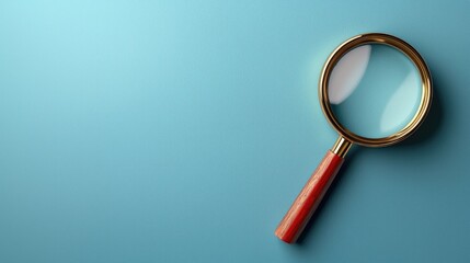 Poster - Exploring curiosity with a magnifying glass on a blue background still life minimalist close-up view conceptual insight