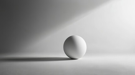 Poster - Minimalist White Sphere in Monochrome Setting with Dramatic Light and Shadow Effects, Perfect for Modern Art and Design Concepts in Stock Photography