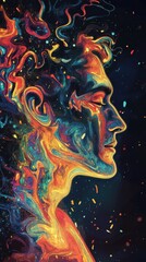 Leinwandbilder - Profile of a man surrounded by vibrant swirling colors representing creativity and passion