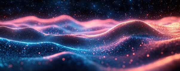 Poster - Futuristic Digital Background with Abstract Waves and Neon Lights for Technology and Data Visualization
