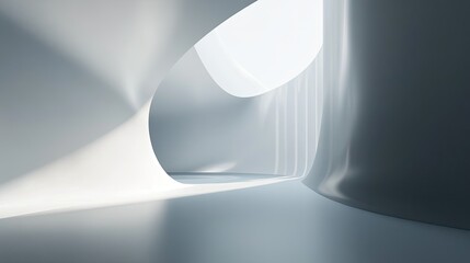 Poster - Abstract minimalist interior space featuring smooth white curves and soft light in a serene atmosphere, perfect for modern design and art concepts