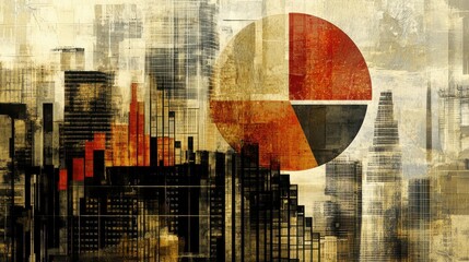 Poster - Cityscape of office towers blended with geometric shapes in a vibrant abstract style