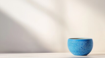 Poster - Beautiful Cobalt Blue Pottery Piece Displayed Against a Soft Neutral Background with Gentle Light Shadows