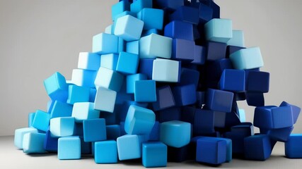 Poster - abstract technology composition of a cluster of three-dimensional cubes in varying shades of blue