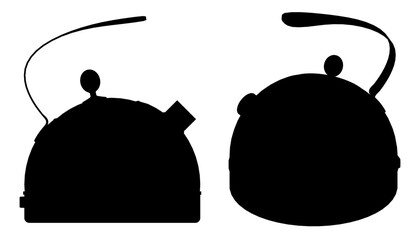 Poster - Two black and white teapots with a handle. One is a small teapot with a lid and the other is a larger teapot with a handle