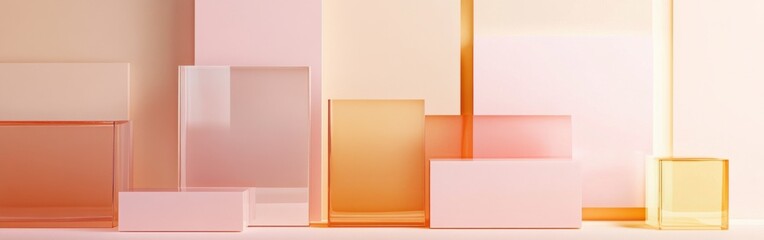 Aufkleber - Minimalist fragmented grids in soft pastel pink shades create an elegant, tranquil atmosphere within a modern setting
