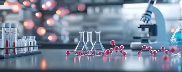 Poster - futuristic glowing laboratory environment showcasing advanced 3d molecular structure analysis tools 
