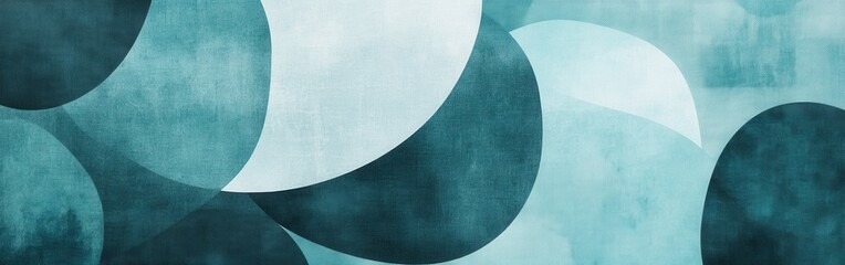 Poster - Monochrome teal abstract pattern with smooth shapes and layered textures creating a modern artistic appeal