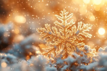 Aufkleber - Golden Winter Background with Sparkling Snowflakes for Christmas and New Year Celebration